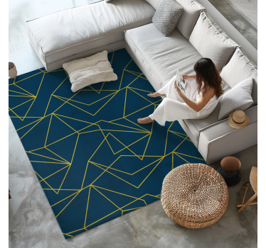 Tapis vinyle bleu lignes géométriques dorées - TenStickers