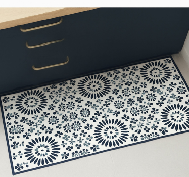 Tapis vinyle bleu motif floral géométrique - TenStickers
