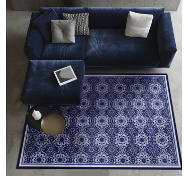 Tapis vinyle bleu motif floral vintage - TenStickers