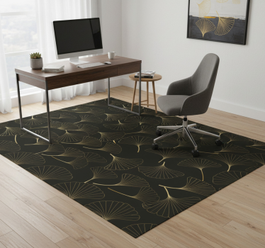 Tapis vinyle bureau feuilles de ginkgo charbon or - TenStickers