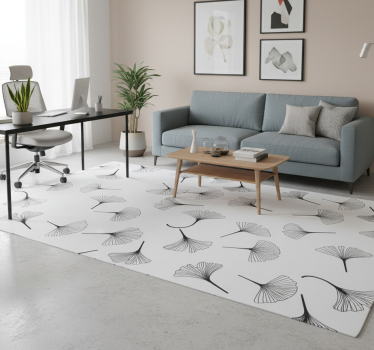 Tapis vinyle bureau motif feuilles de ginkgo noir - TenStickers