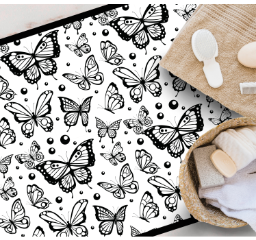 Tapis vinyle fleurs et plantes motif papillon noir - TenStickers