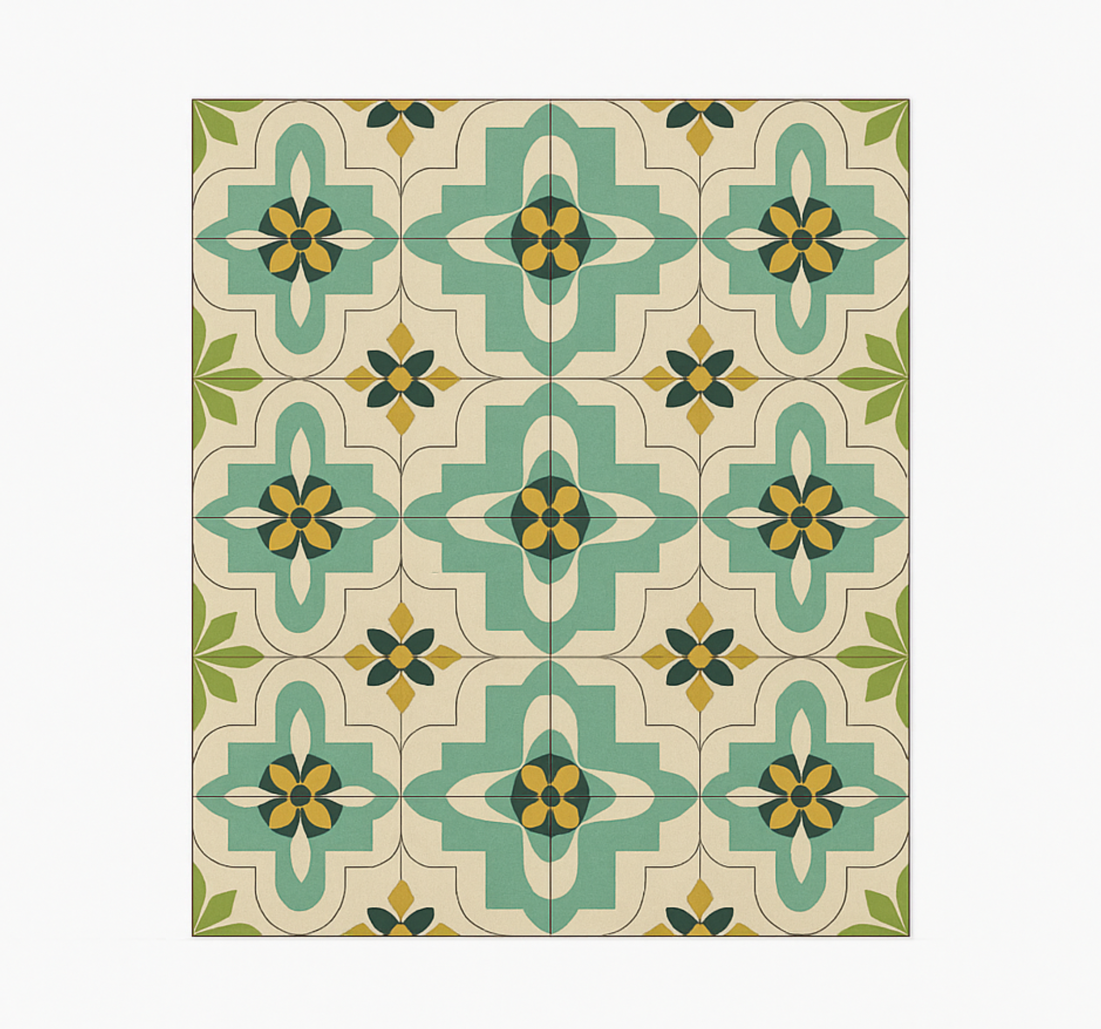 Tapis vinyle cuisine carreaux floraux rétro - TenStickers