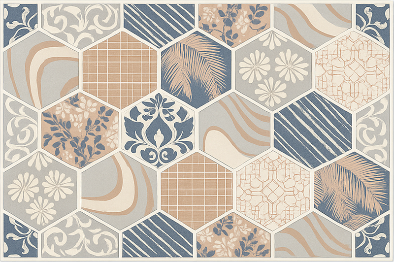 Tapis vinyle entrée mélange hexa pastel - TenStickers