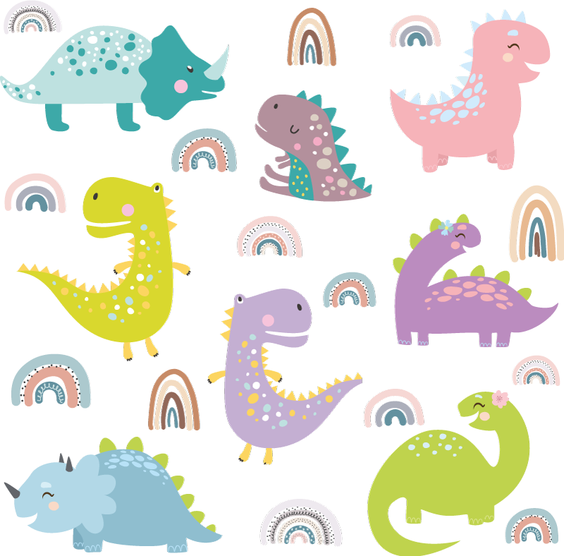 Tapis vinyle animal dinosaures nordiques arc-en-ciel - TenStickers