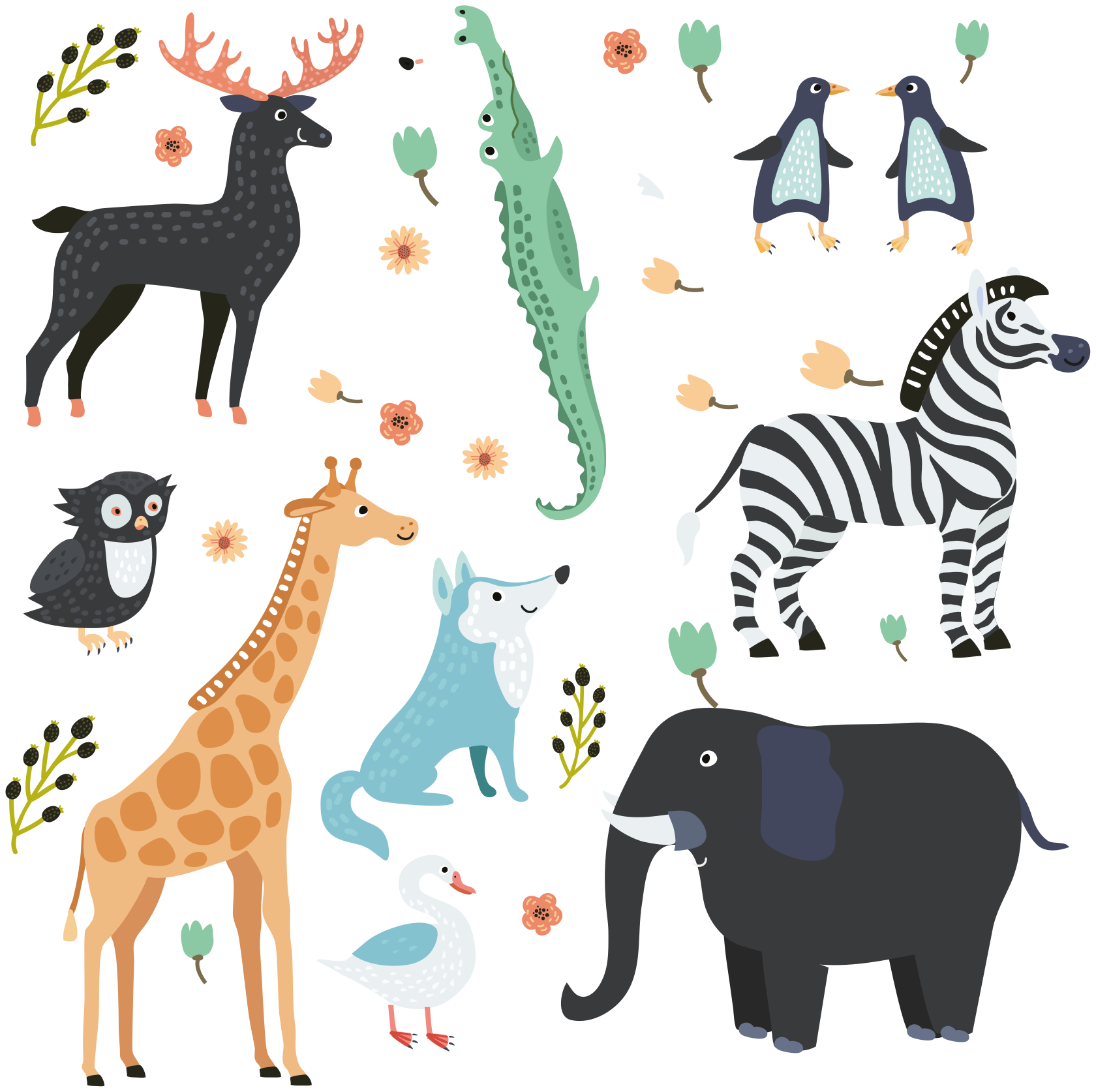 Tapis vinyle animal animaux heureux dans un parc - TenStickers