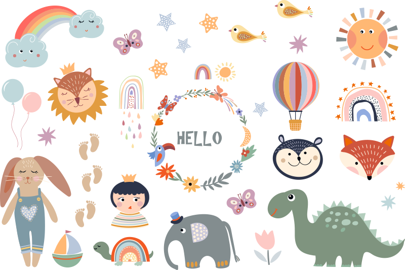 Tapis vinyle animal enfant floral - TenStickers