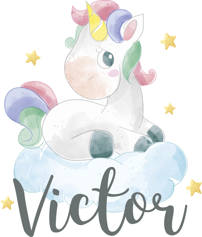 Tapis vinyle animal licorne aquarelle avec nuages - TenStickers