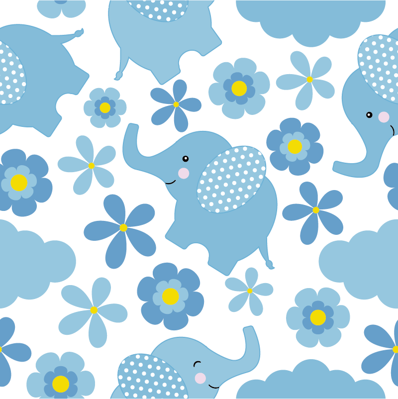 Tapis vinyle animal éléphants bleus bébés - TenStickers
