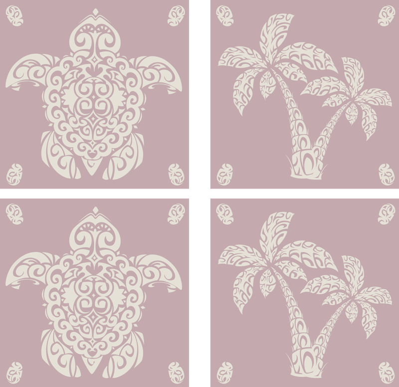 Tapis vinyle animal motif tortue hawaïenne et palmier - TenStickers