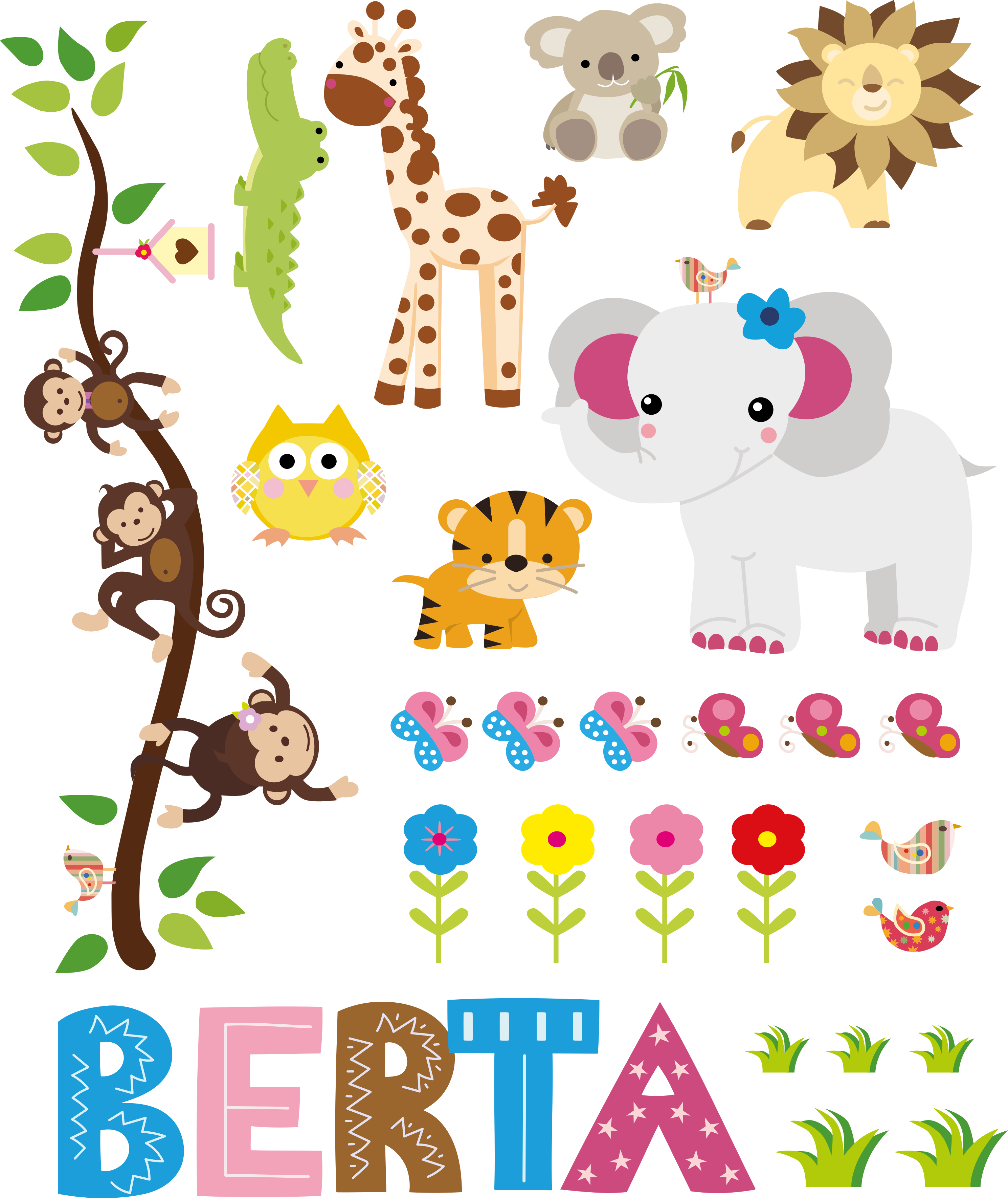 Tapis vinyle animal arbre de jungle avec nom - TenStickers