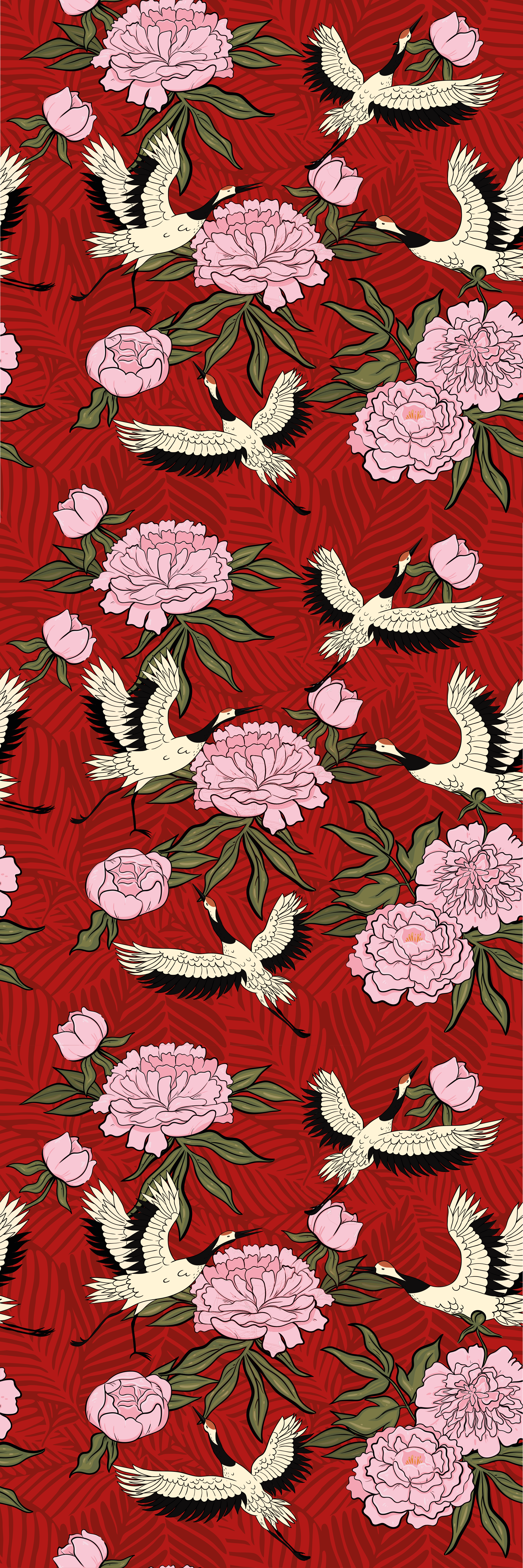 Tapis vinyle animal oiseaux blancs sur fond tropical rouge - TenStickers