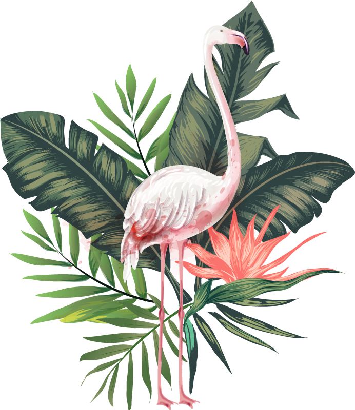 Tapis vinyle animal flamant rose et feuillage aquarelle - TenStickers