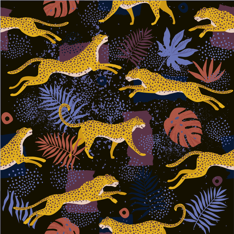 Tapis vinyle animal feuilles tropicales et léopards - TenStickers