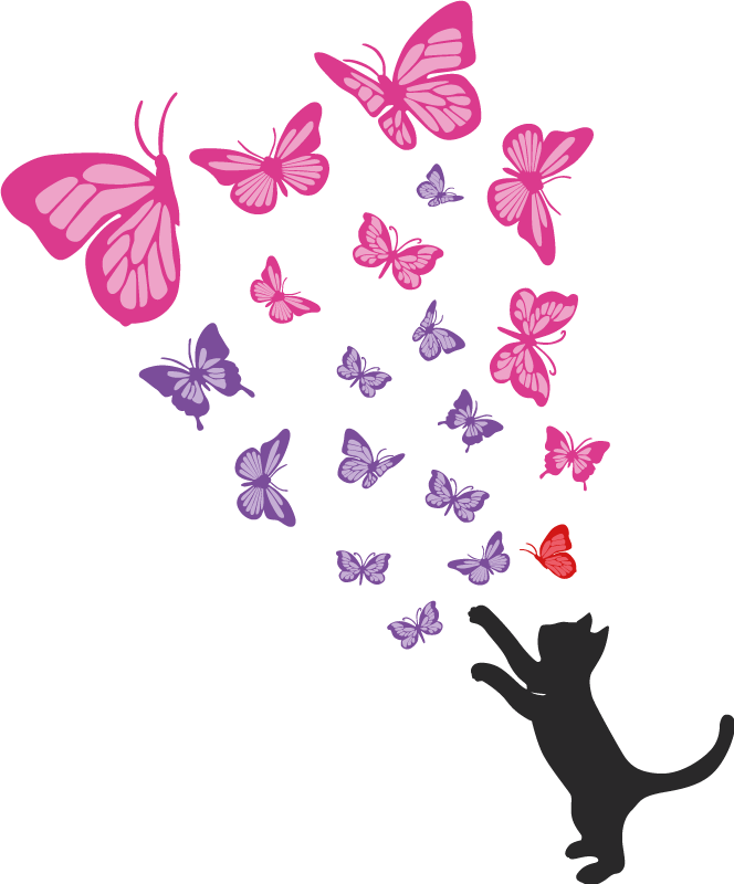 Tapis vinyle animal chat joueur et papillons - TenStickers