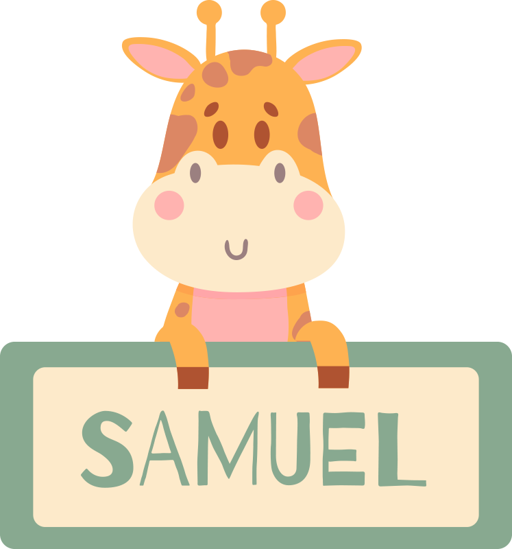 Tapis vinyle animal étiquette girafe avec prénom - TenStickers