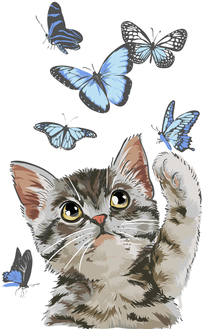 Tapis vinyle animal kitty avec des papillons bleus - TenStickers