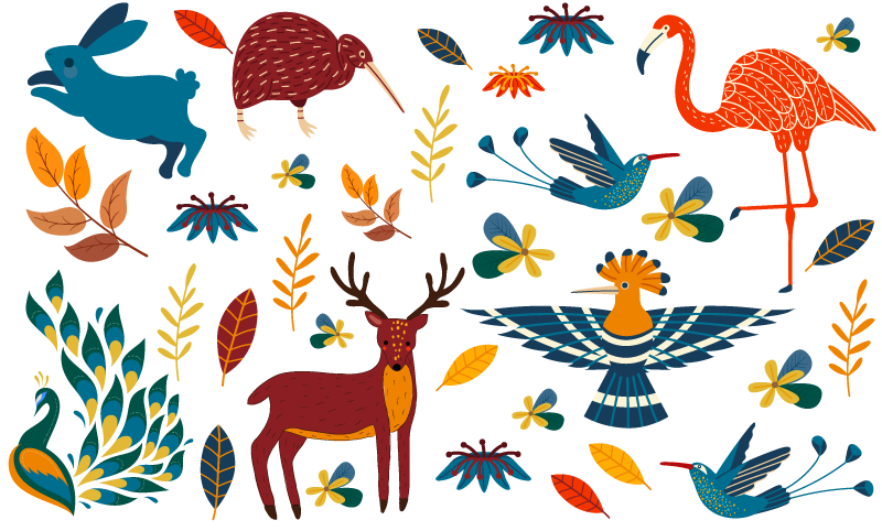 Tapis vinyle animal motifs animaux colorés - TenStickers