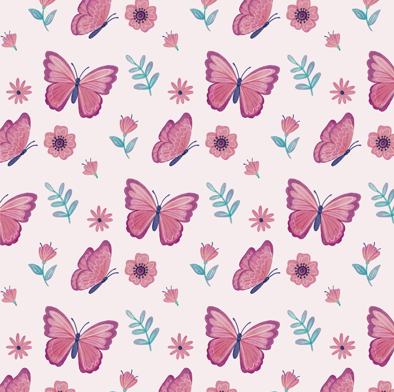 Tapis vinyle animal composition de fleurs et papillons - TenStickers