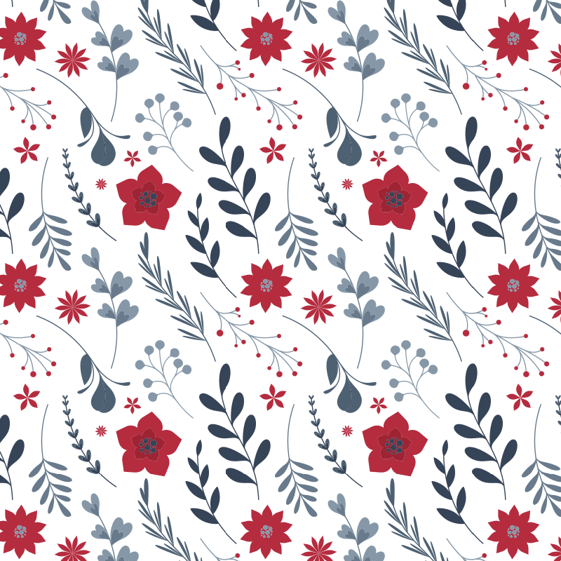 Tapis vinyle fleurs et plantes motif rouge et blanc - TenStickers