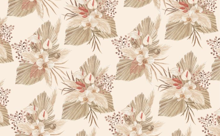 Tapis vinyle fleurs et plantes fleurs séchées beiges - TenStickers
