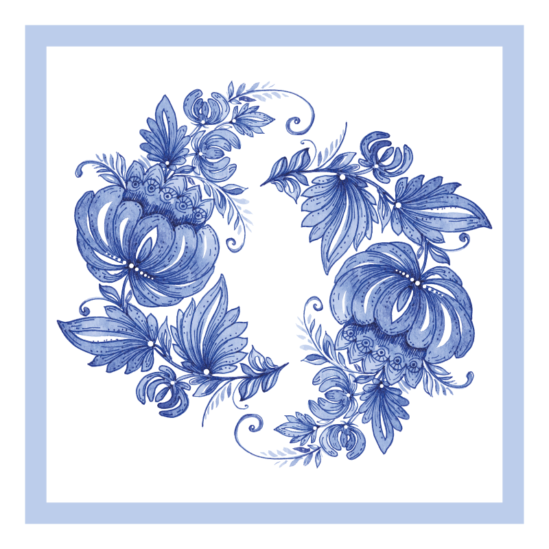 Tapis vinyle fleurs et plantes design floral bleu - TenStickers