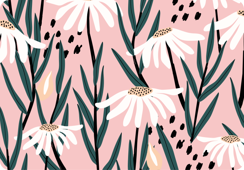 Tapis vinyle fleurs et plantes fleurs marguerites fond rose - TenStickers