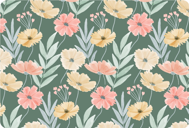 Tapis vinyle fleurs et plantes motif floral aquarelle - TenStickers