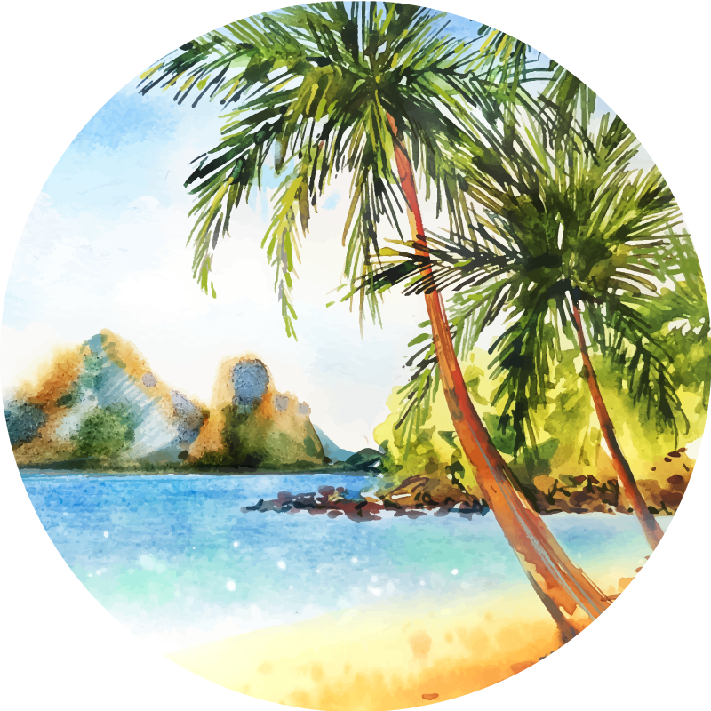 Tapis vinyle fleurs et plantes palmiers aquarelle - TenStickers