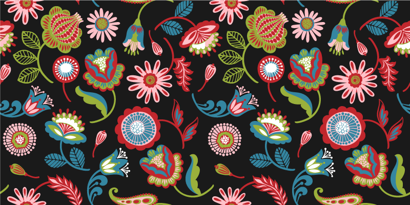 Tapis vinyle fleurs et plantes motif folklorique coloré - TenStickers