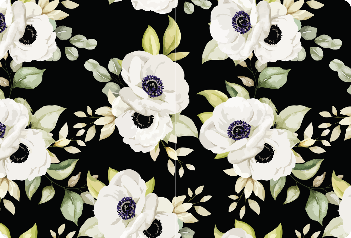 Tapis vinyle fleurs et plantes style noir élégant - TenStickers