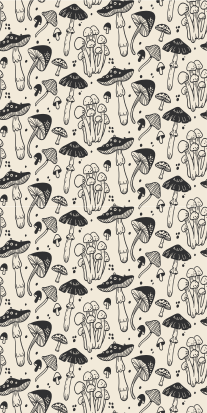 Tapis vinyle fleurs et plantes motif champignons noir - TenStickers