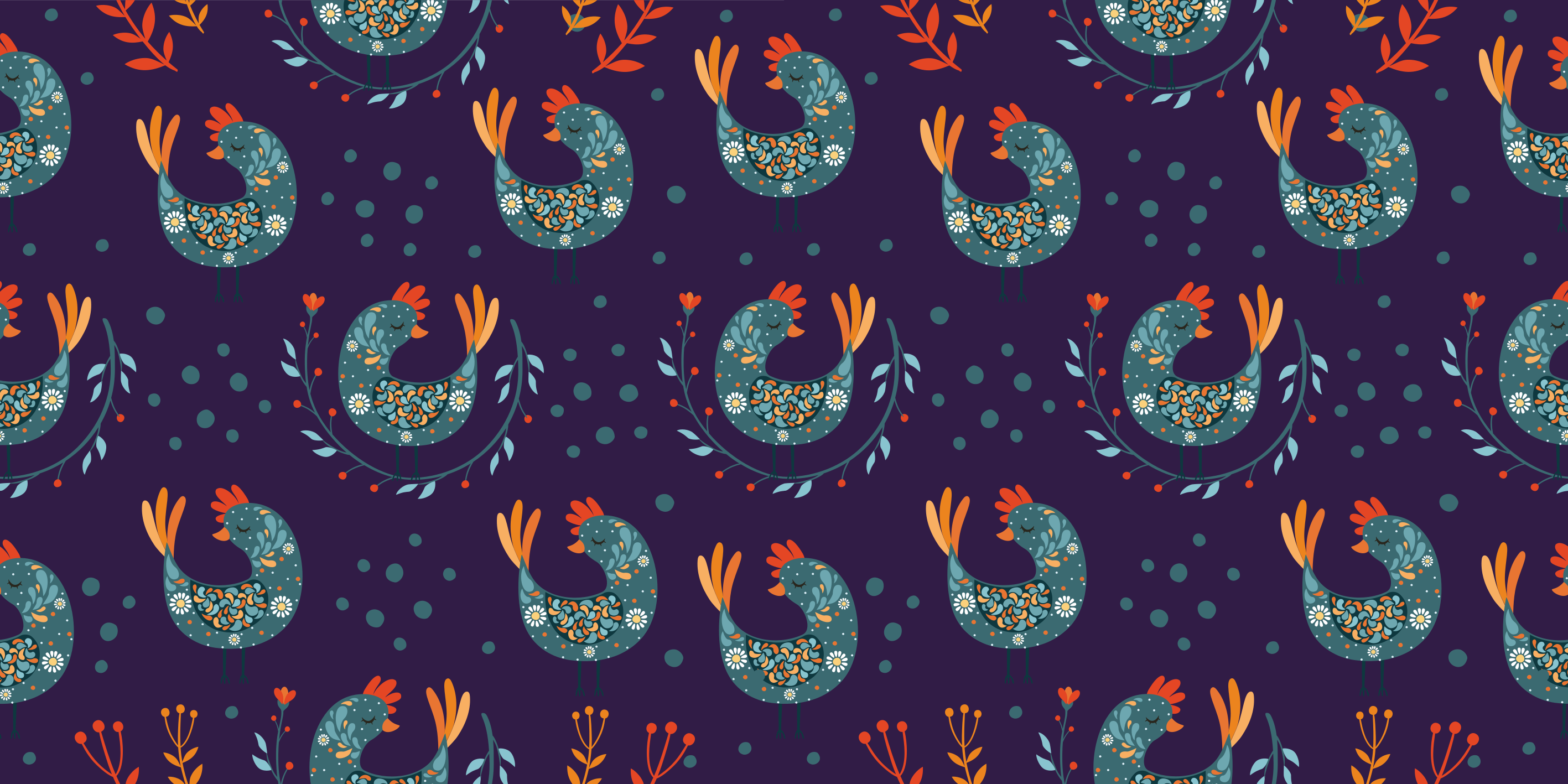 Tapis vinyle fleurs et plantes poules violettes et fleurs - TenStickers
