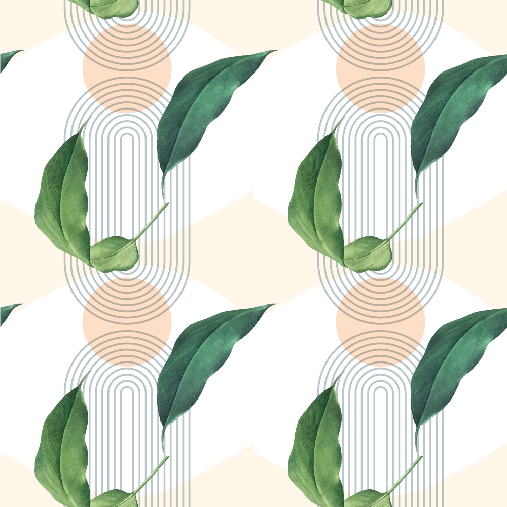 Tapis vinyle fleurs et plantes feuille verte fond rose - TenStickers