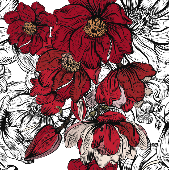 Tapis vinyle salle a manger fleurs rouges et blanches - TenStickers