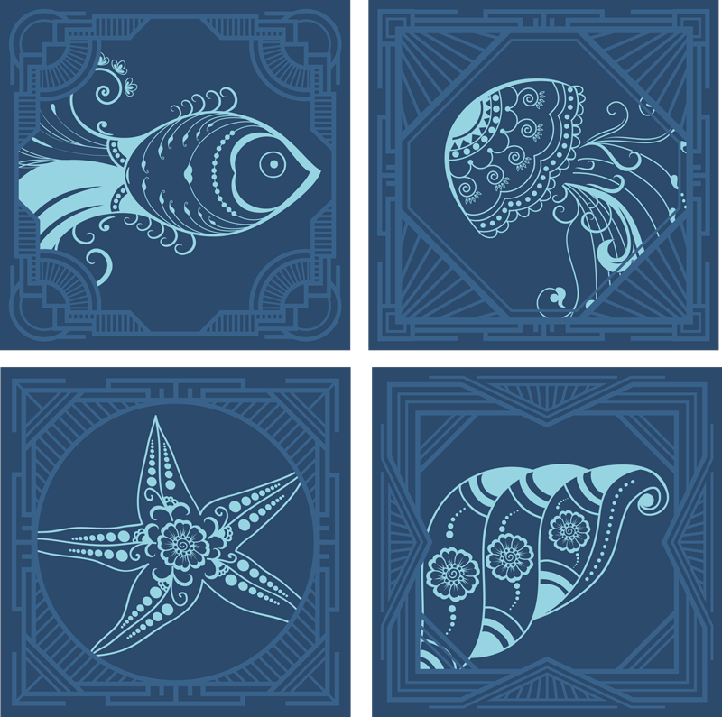 Tapis vinyle salle de bain motifs marins décoratifs - TenStickers