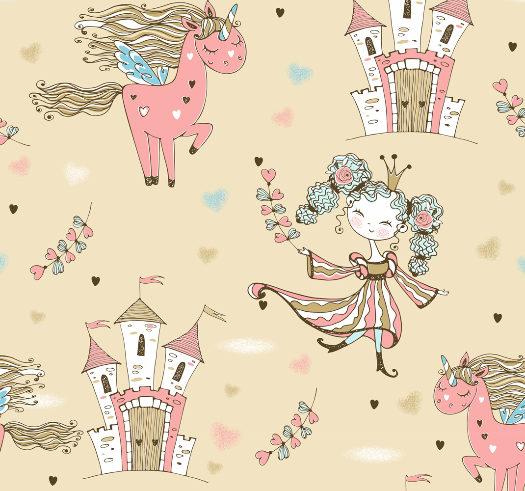 Tapis vinyle chambre château de licorne et princesse - TenStickers