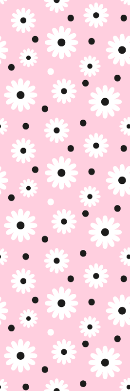 Tapis vinyle chambre motif fleurs à pois noirs et roses - TenStickers