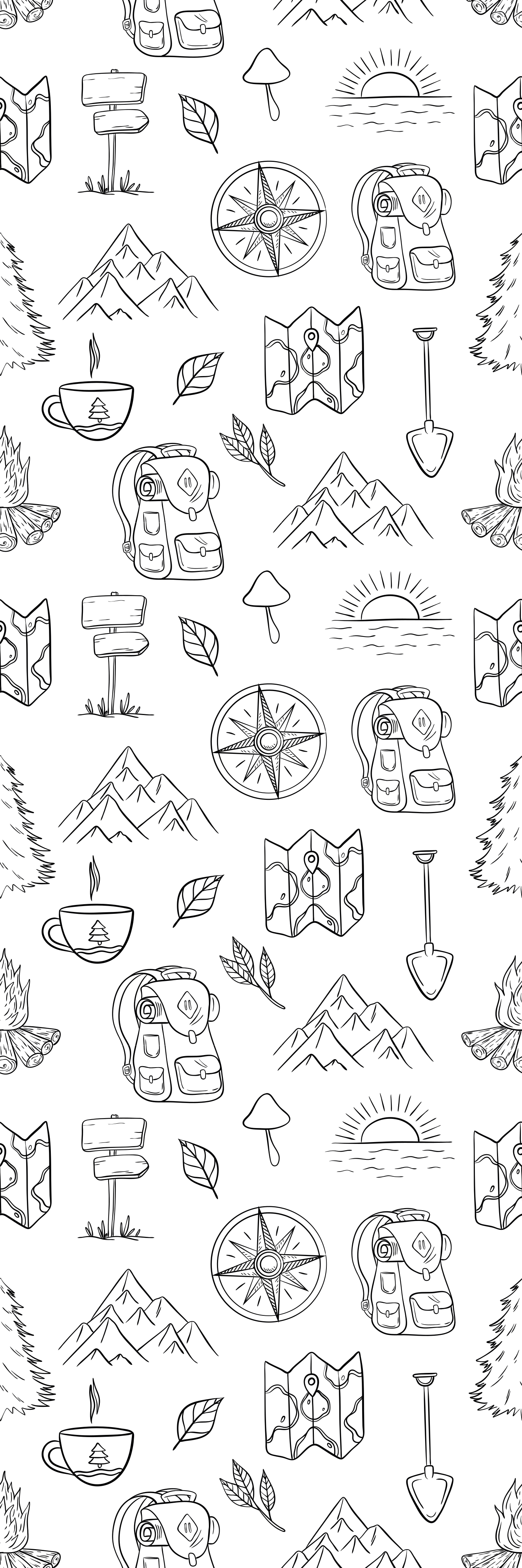 Tapis vinyle chambre boussole dessinée main montagne - TenStickers