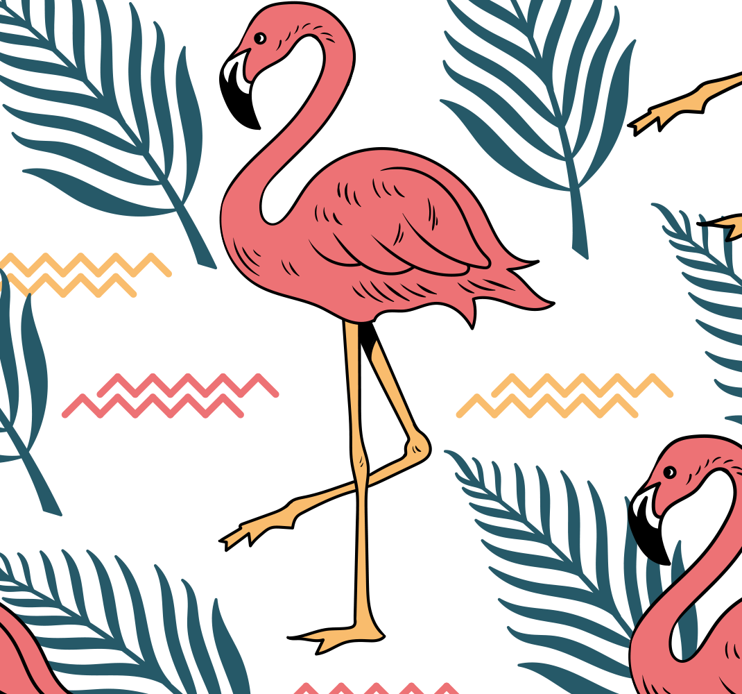 Tapis vinyle chambre feuilles tropicales et flamants - TenStickers