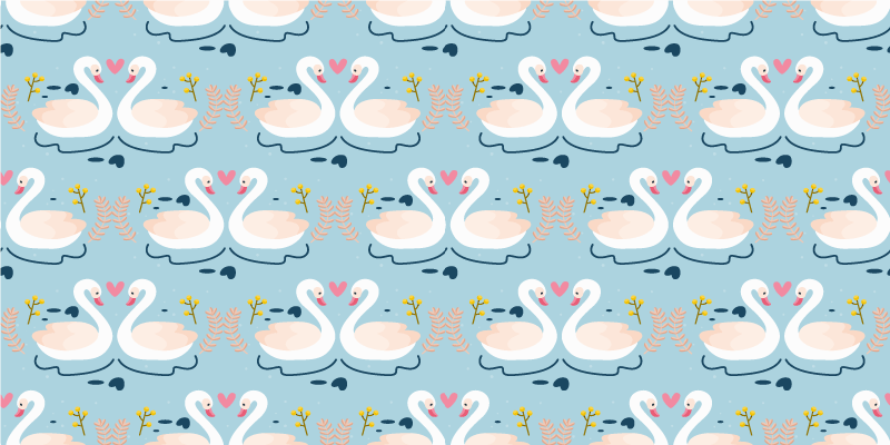 Tapis vinyle nature motifs de cygnes amoureux sur fond bleu - TenStickers