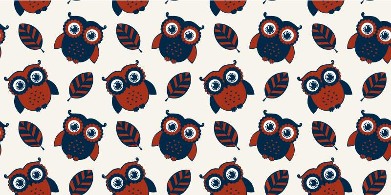 Tapis vinyle nature motif hiboux bleus et rouges - TenStickers