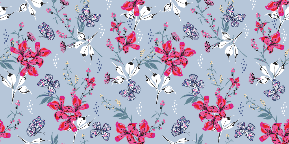 Tapis vinyle nature motif papillons floraux - TenStickers