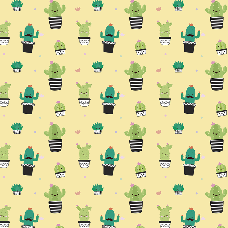 Tapis vinyle fleurs et plantes cactus dessin motif - TenStickers