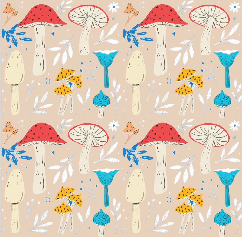 Tapis vinyle fleurs et plantes champignons beiges - TenStickers