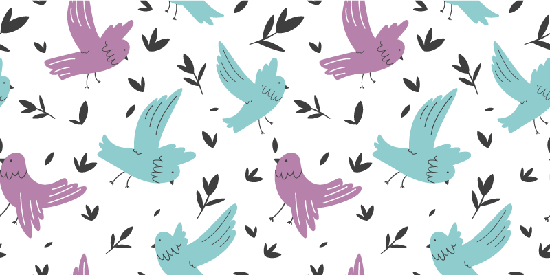 Tapis vinyle fleurs et plantes oiseaux bleus et violets - TenStickers