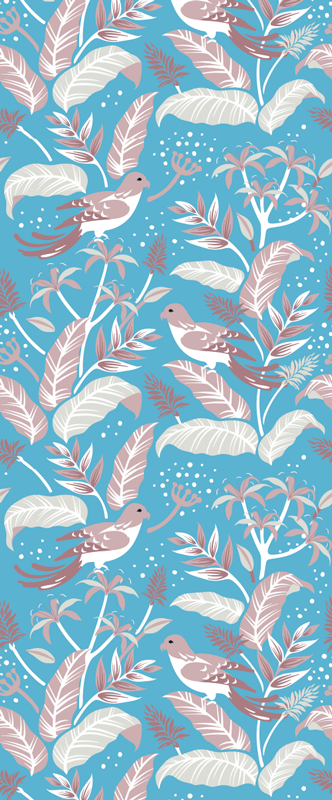 Tapis vinyle chambre bords blancs sur feuilles tropicales - TenStickers