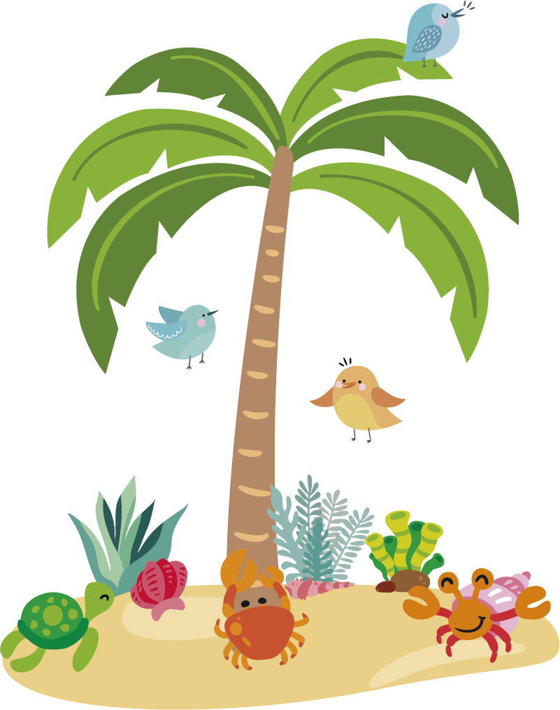 Tapis vinyle pour enfants palmier et animaux marins - TenStickers
