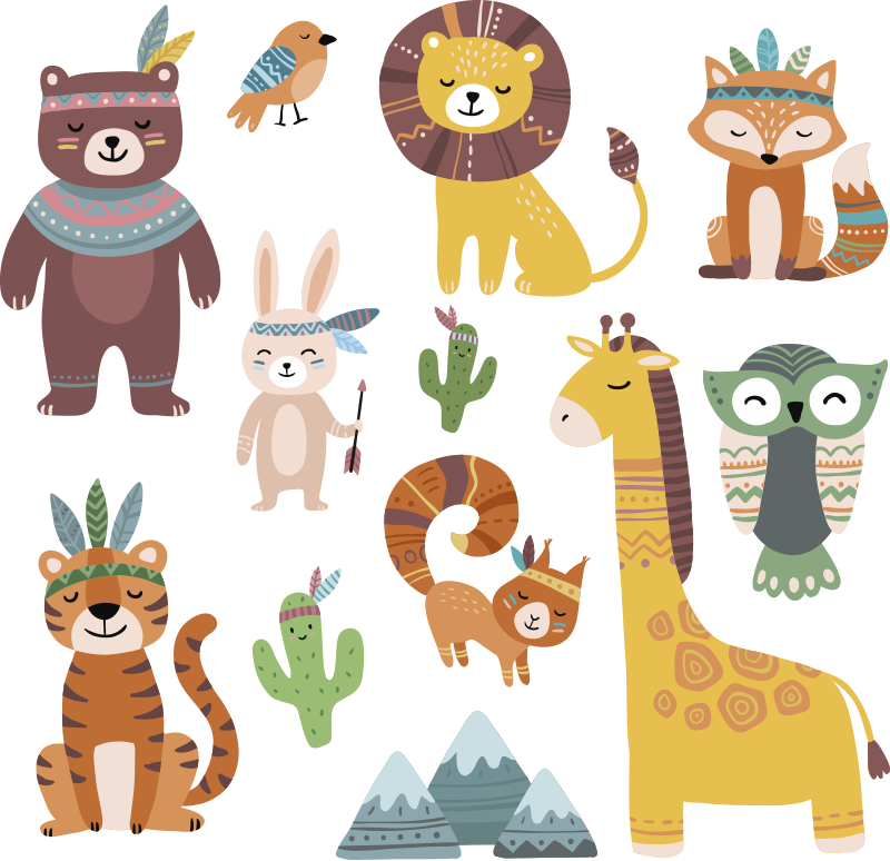 Tapis vinyle pour enfants animaux tribaux amusants - TenStickers
