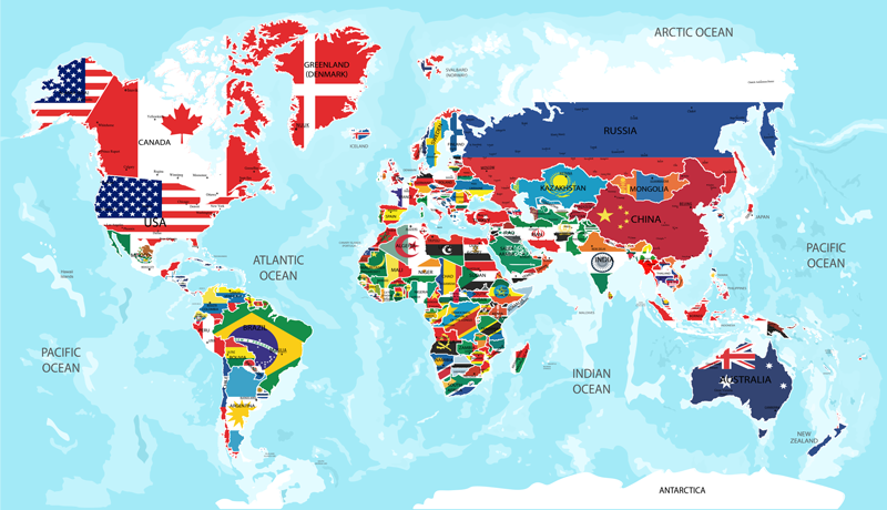 Tapis vinyle carte du monde drapeaux du monde - TenStickers